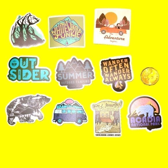 3/$20 Brand New 10x Waterproof Camping Stickers #1 - Picture 1 of 1